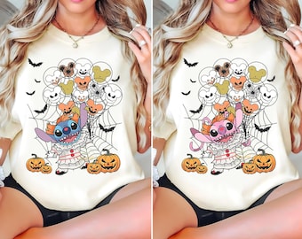 Stitch And Angel Clown Halloween Shirt, Scary Clown Stitch Shirts, Disneyland Halloween Gift Shirt, Disney Family Matching Halloween Shirt