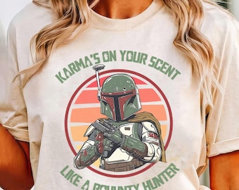 Vintage Disney Star Wars Mandalorian T-shirt, Karma Is On Your Scent Bounty Hunter Shirts, Disney Matching Tee, Disneyland Family Trip Shirt