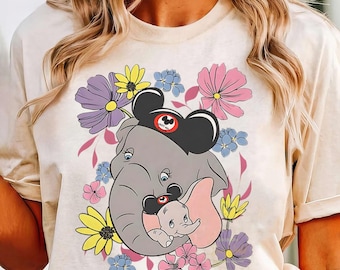 Retro Disney Dumbo And Mom Floral T-shirt, Disney Matching Shirts, Disney Mom Tee, Mother's Day Gift Shirt, Disneyland Family Trip Shirt