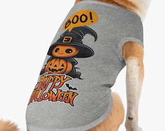 Halloween Pet Tank Top, Pumpkin and Witch Hat Design, Orange Pet Tank Top, Costume Shirt, Dog Apparel, Cat Shirt, Animal Tank Top, Pet Gift