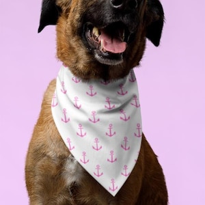 Pink Nautical Pet Bandana, White Dog Bandana, Adjustable Dog Scarf, Sailor Style Pet Accessory, Pet Beach Bandana, Cute Dog Apparel Dog Gift
