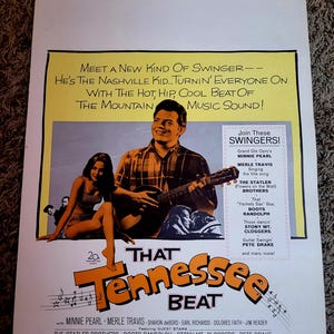 Cartaz de filme vintage / cartão de janela do Tennessee Beat, filme de música country dos anos 1960