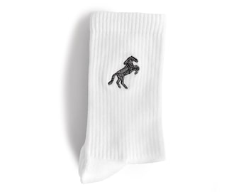 Calzini da tifoso di calcio ricamati con il logo dei Foals | 70% cotone biologico | Calzini unisex a mezza gamba
