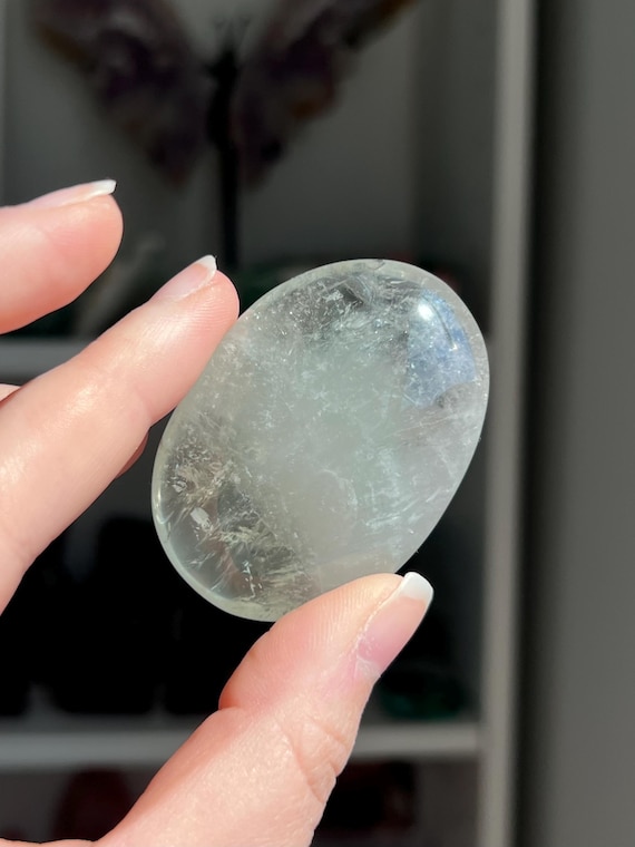 Beautiful Prasiolite (green Quartz) Crystal Palm Stone, Natural