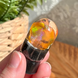 Ethiopian Water Opal “B” Rainbow Hydrophane Opal Display, Welo Opal in Water Case, Flashy Practice Opal, Real Raw Crystal, Crystal Gift