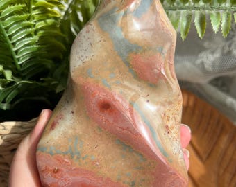 Stunning Pastel Polychrome Jasper Flame, 6.25-Inch Natural Crystal Home Decor, Polished Madagascar Ice Cream Shape, Crystal Gift