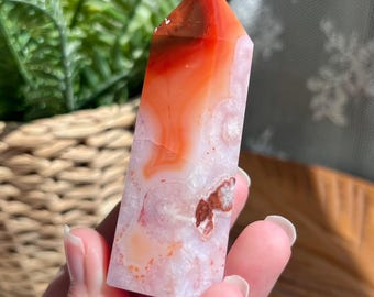 Carnelian Flower Agate Towers, Mixed Mineral Crystal Point, Rare Patterned Carnelian Flame Point, Crystal Gift, Natural Home Decor