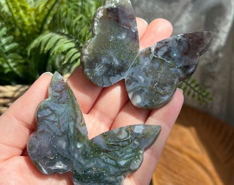 Moss Agate 3D Butterfly Carving, Natural Grounding Crystal, Choose Your Own, Healing Gemstone, Spiritual Decor, Crystal Animal