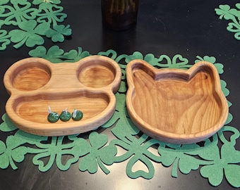 Handcrafted Wooden Kids Plates – Cat, Bear, Froggy Designs, Eco-Friendly Toddler Trays