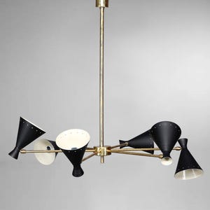 Stilnovo-Inspired Mid-Century Modern Brass Sputnik Chandelier – 6-Light Black Ceiling Fixture