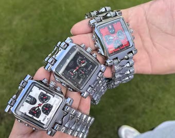 Oakley style square large dial waterproof watch CHROME FINISH