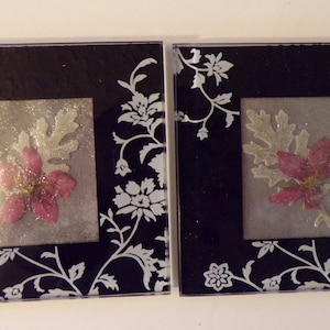 Set of 2 Glass Coasters with Real Pressed Flowers