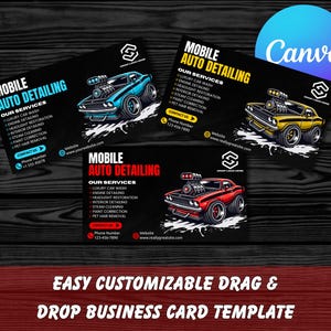 3 pack mobile detailing business card template | single sided car wash calling card customizable canva template