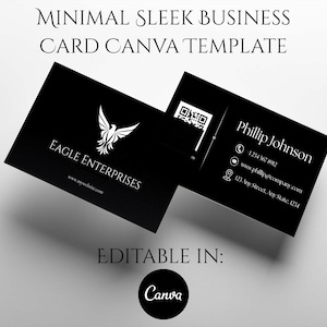 Modello di biglietto da visita nero premium modificabile in Canva e modello segnaposto per biglietti da visita, moderno biglietto da visita professionale bifacciale
