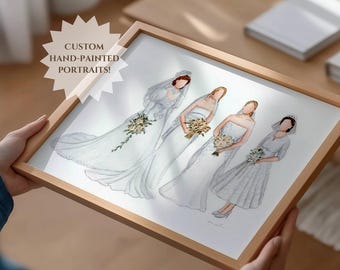 CUSTOM GENERATIONAL BRIDE Portrait Mother of the Bride Gift Idea for Wedding Personalized Painting Wall Art 3 Generations Bridal Dress