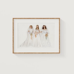 Ritratti generazionali - 3 generazioni - Sposa - Madre - Nonna - Dipinti artistici personalizzati ad acquerello senza volto - Arte murale - Arredamento per la casa - Regali di nozze