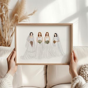 CUSTOM GENERATIONAL BRIDE Portrait Mother of the Bride Gift Wedding Art Decor Personalized Painting Wall Display Keepsake Faceless Bride