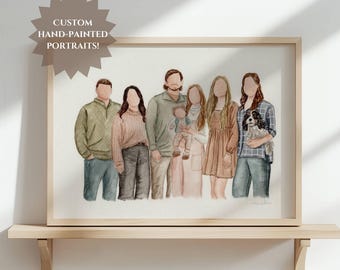 BENUTZERDEFINIERTE FAMILIENPORTRAIT Malerei Aquarell Wand Kunst Wohnkultur Personalisierte Hochzeitsgeschenkidee Handgemaltes Erinnerungsandenken für Familiengeschenk
