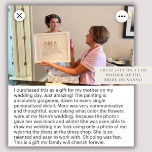 CUSTOM GENERATIONAL BRIDE Portrait Mutter der Braut Geschenkidee für Hochzeit Personalisierte Malerei Wandkunst 3 Generationen Brautkleid Bild 13
