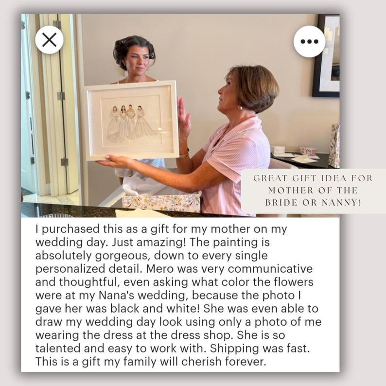 CUSTOM GENERATIONAL BRIDE Portrait Mutter der Braut Geschenkidee für Hochzeit Personalisierte Malerei Wandkunst 3 Generationen Brautkleid Bild 13