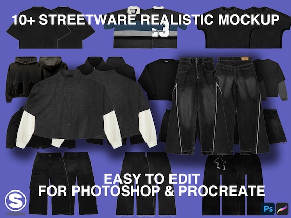 Streetwear Mockup Bundle 4K PSD PNG Vintage Hoodie Tee Sweatpants Front Back