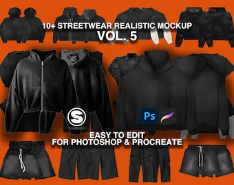 Streetwear Clothing Mockup Bundle 4K, Hoodie, T-Shirt, Pants PSD & PNG Templates