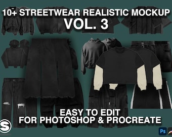Streetwear Mockup Bundle 4K PSD PNG Vintage Hoodie Tee Sweatpants Front Back