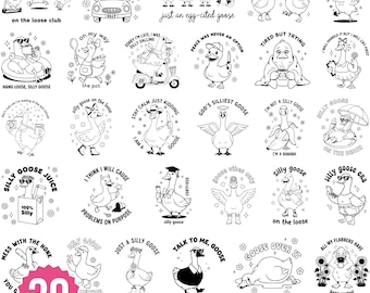 Pacchetto di immagini SVG con oca divertente, immagini SVG con umorismo retrò con oca sarcastica, immagini PNG con oca sciocca e animale impertinente, immagini SVG con estetica di meme di animali divertenti, sublimazione alla moda