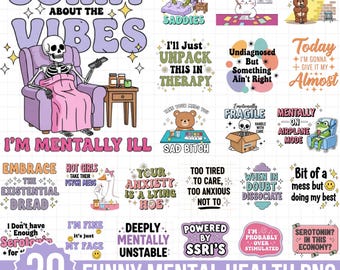 Funny Mental Health Png Bundle, Trendy Png Bundle, Therapy Sticker Pack Png, Emotional Support Png, Adult Humor Png Bundle, Self Care Png