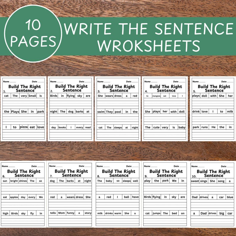 Sentence Building Worksheets, English Practice, Sentence Writing ...