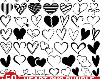 Paquete de SVG de corazones, SVG de corazones dibujados a mano, imágenes prediseñadas de corazones de amor, SVG para el Día de San Valentín, corazón romántico, archivos de corte para Cricut y Silhouette