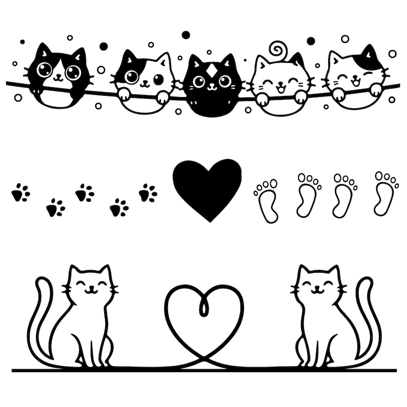 30 Cute Cats Line Divider Svg Png Bundle, Line Divider, Design Element ...