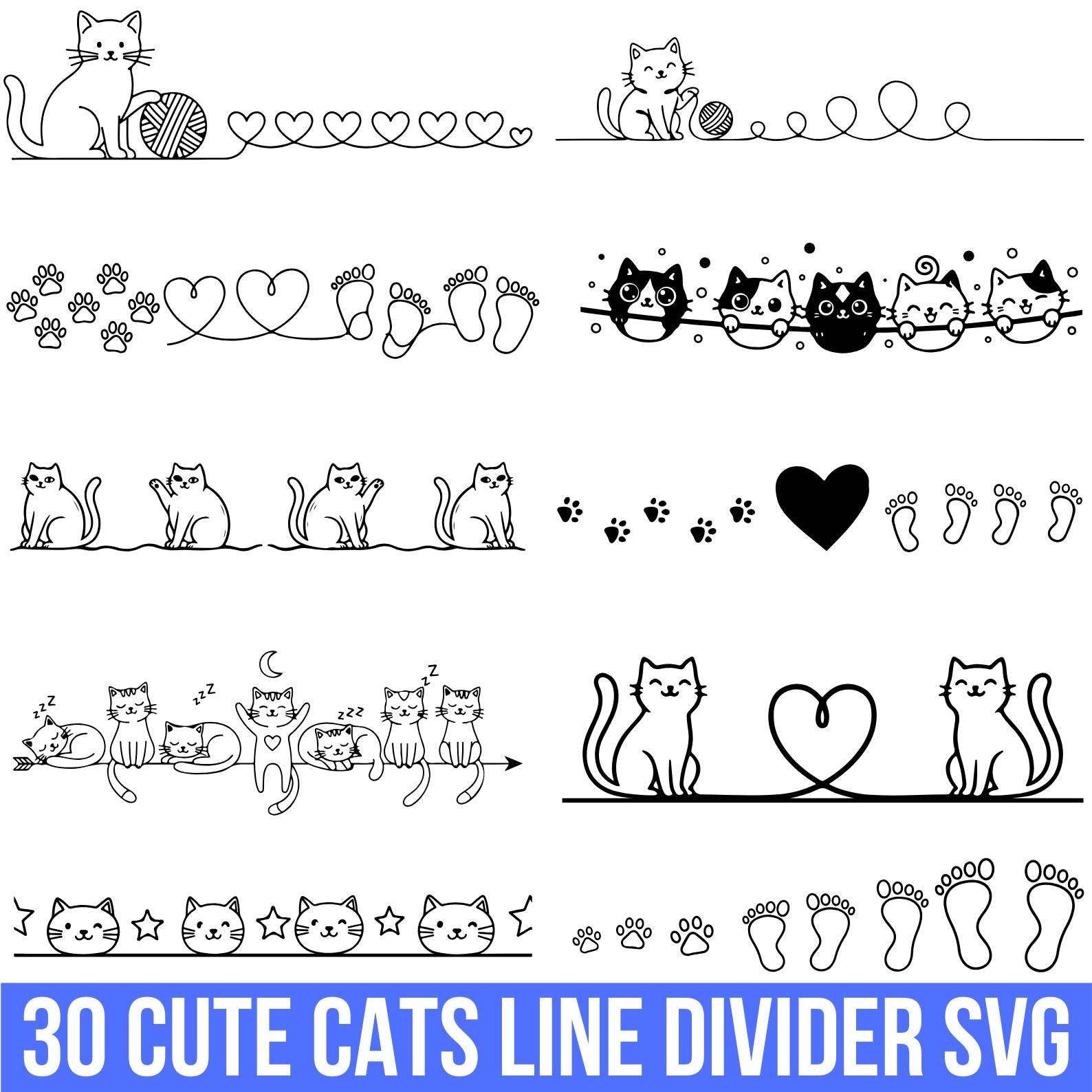 30 Cute Cats Line Divider Svg Png Bundle, Line Divider, Design Element ...