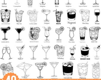 Classic Cocktails Svg Bundle, Cocktail Svg, Hand Drawn Glass, Shot Glass Svg, Drink Svg, Alcohol Svg, Cocktail Clipart, For Cricut