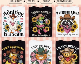 Snarky Bundle PNG, Trendy Sarcastic Animal png, Attitude Goose Frog Cat Raccoon Sarcasm Adult Humor png, Retro Edgy Aesthetic Sublimation