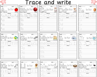 26 planilhas de traçado de alfabeto, livro de traçado para crianças, traçado de letras para impressão, aprendizagem pré-escolar, prática de escrita à mão