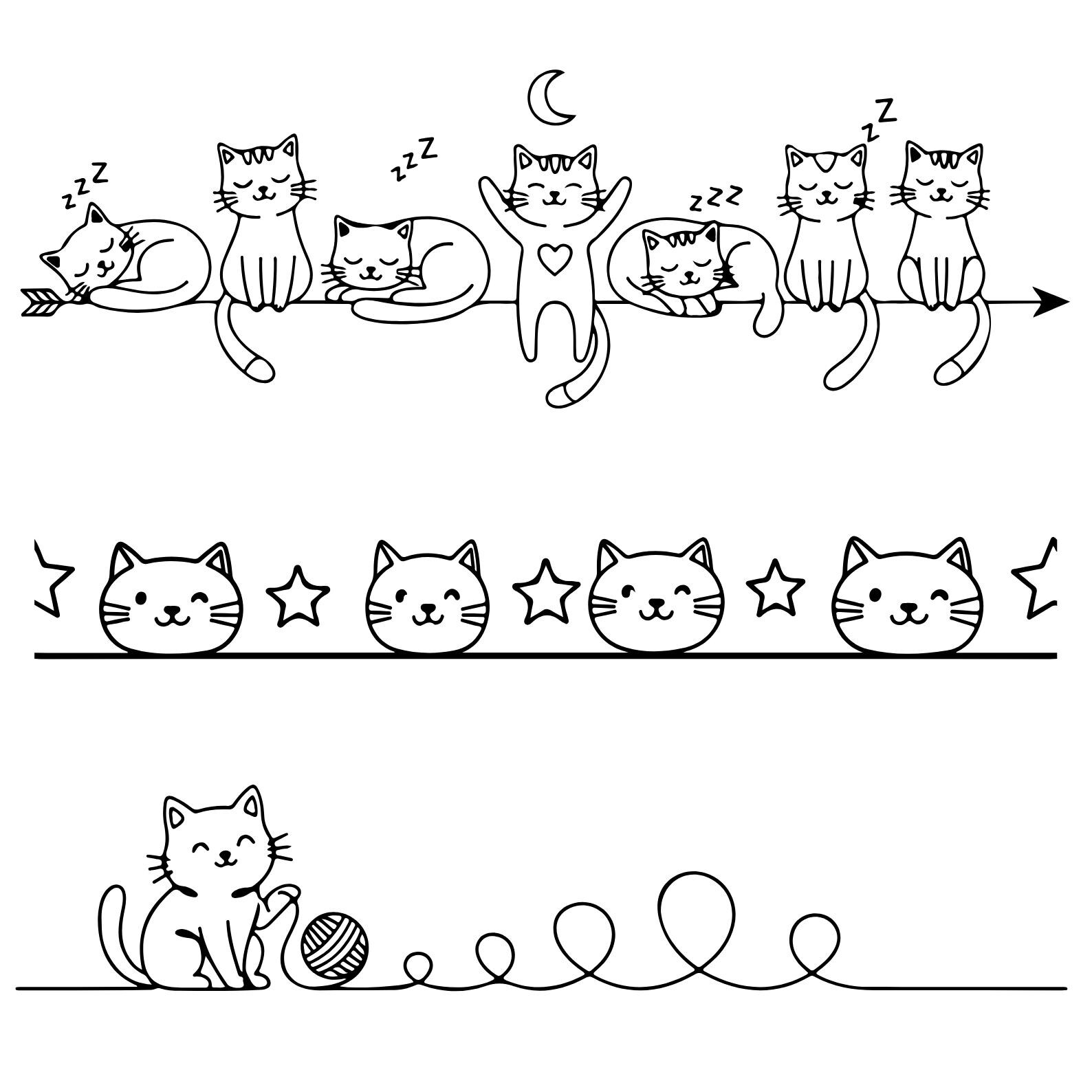 30 Cute Cats Line Divider Svg Png Bundle, Line Divider, Design Element ...