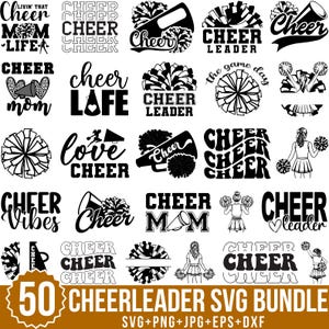 Cheerleader Svg Bundle, Cheer Svg, Cheerleading Svg, Cheer megaphone, Cheer Pom, Cheer Cut File, Cheerleader Clipart, Cheerleader Silhouette