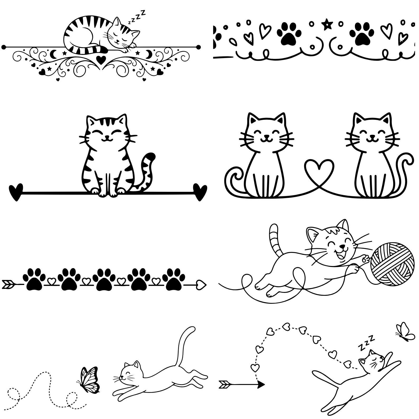 30 Cute Cats Line Divider Svg Png Bundle, Line Divider, Design Element ...