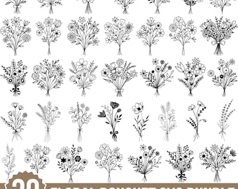 Floral Bouquet Svg Bundle, Bouquet Png, Cute Bouquet, Botanical Svg, Flower Svg, Wild Flowers, Wedding Svg, Floral For Cricut, Silhouette