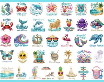 Rhinestone Beach Lover PNG Bundle 50 Designs, Beach Life Sublimation, Coastal Quotes PNG Set, Ocean Theme Summer Vacation Beach Quotes png