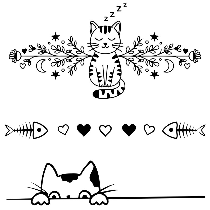 30 Cute Cats Line Divider Svg Png Bundle, Line Divider, Design Element ...