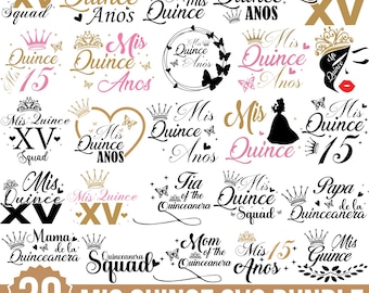 Mis Quince geschnitten Datei, Quinceaños Squad Datei, Quince Años Squad Datei, Geburtstag Familie Geburtstag, Cut Files Cricut, Silhouette