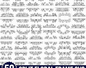 Floral Frame Svg Bundle, Flower Borders, Split Monogram Svg, Wedding Frame Clipart, Cricut Cut Files, Commercial Use, Instant Download