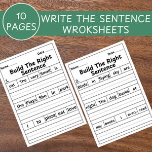 Sentence Building Worksheets, English Practice,  Sentence Writing Worksheets, 1st-2nd Grade Learning, Homeschool Activities, ELA Worksheet