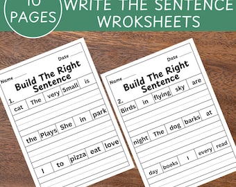 Sentence Building Worksheets, English Practice,  Sentence Writing Worksheets, 1st-2nd Grade Learning, Homeschool Activities, ELA Worksheet