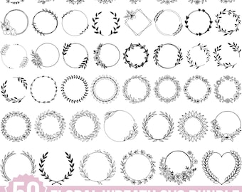 Floral Wreath Svg Bundle, Wreath Monogram, Floral Wreath Svg, Wedding Wreaths Svg, Circle Frame Svg, Wedding Floral Frame, For Cricut