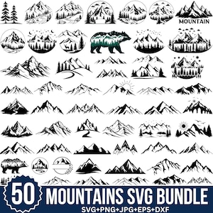 Montañas SVG, Paisaje SVG, Montaña dibujada a mano, Árbol forestal SVG, Aventura al aire libre SVG, Árbol forestal SVG, Cortar para Cricut, Silueta