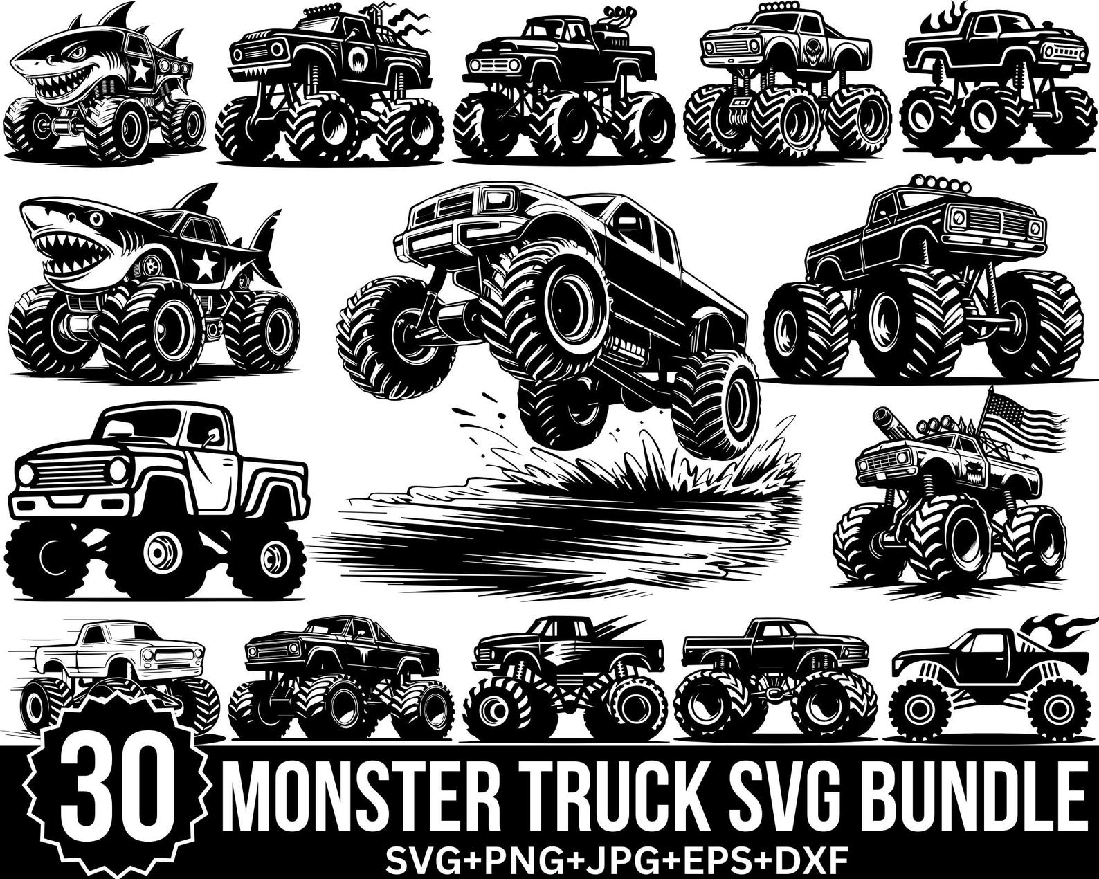 Monster Truck SVG PNG Bundle Transportation Clipart Monster Truck 
