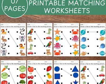 Printable Matching Worksheets, Busy Book Pages, Match the Picture Activity, Kindergarten & Preschool Learning,Educational Teaching Resources